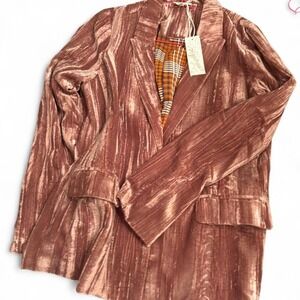 Intropia Velvet Blazer Jacket Rose Gold Metallic Crinkle Texture Size L